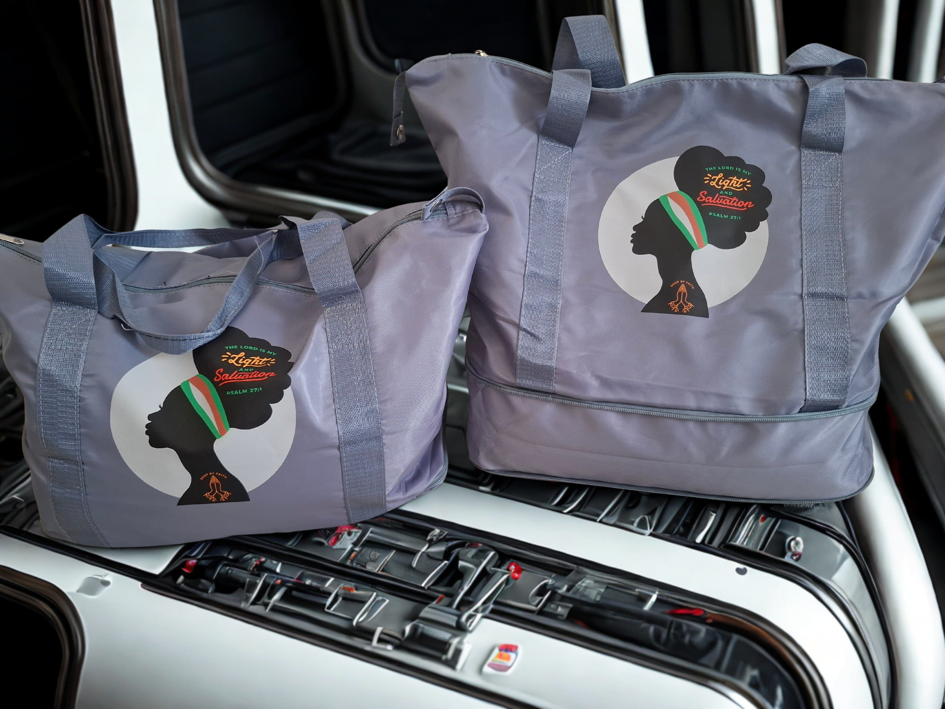 “The lord is my light and salvation“ expandable gym/ overnight bag