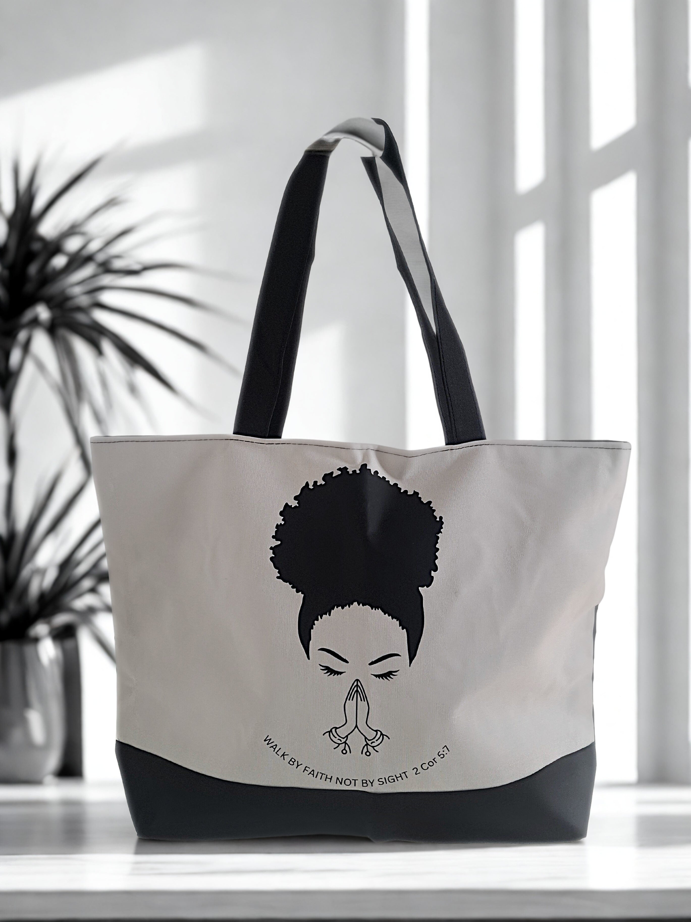 "Walk by Faith not by sigh"   tote bag  in black and white