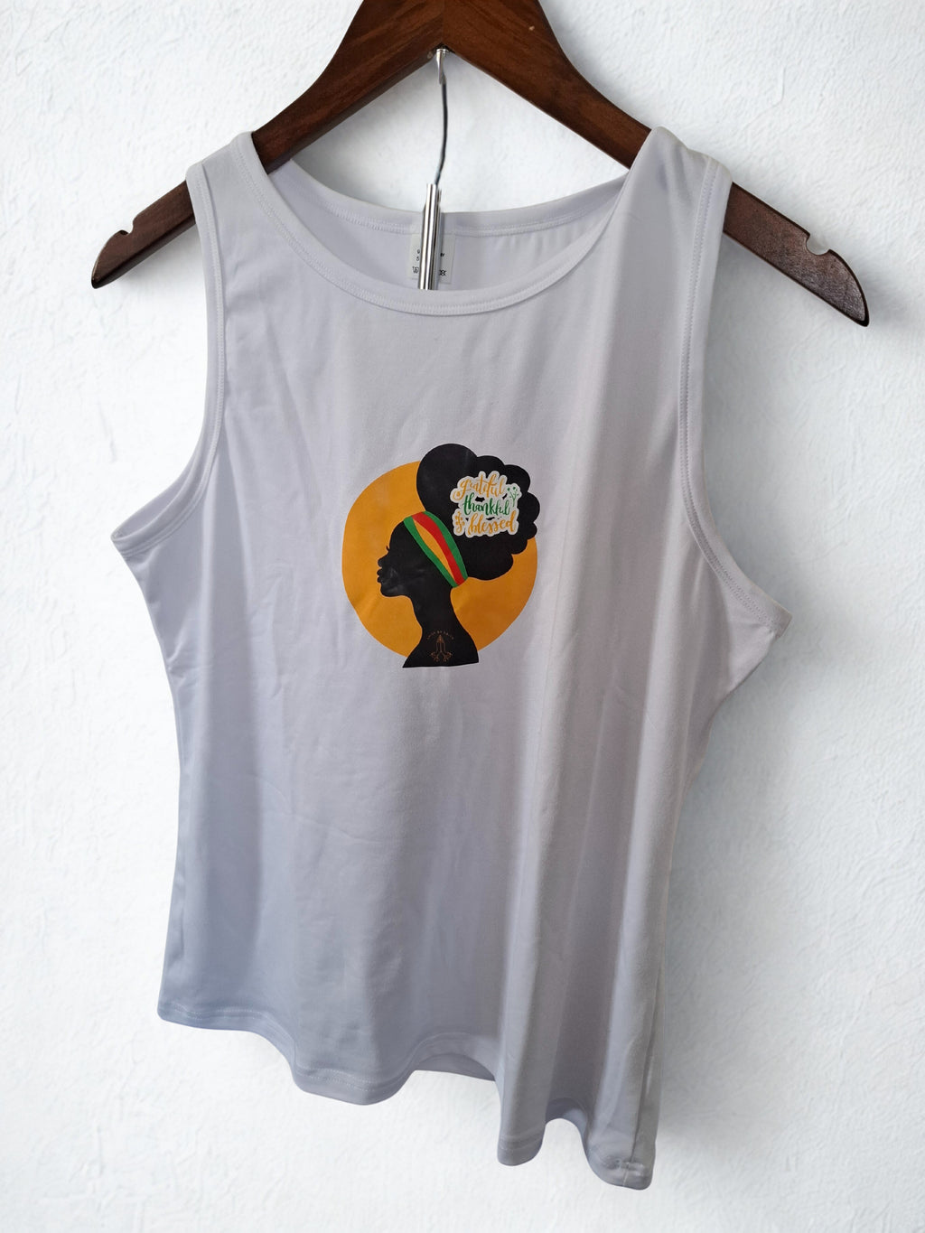 Grateful, thankful, blessed” white vest top