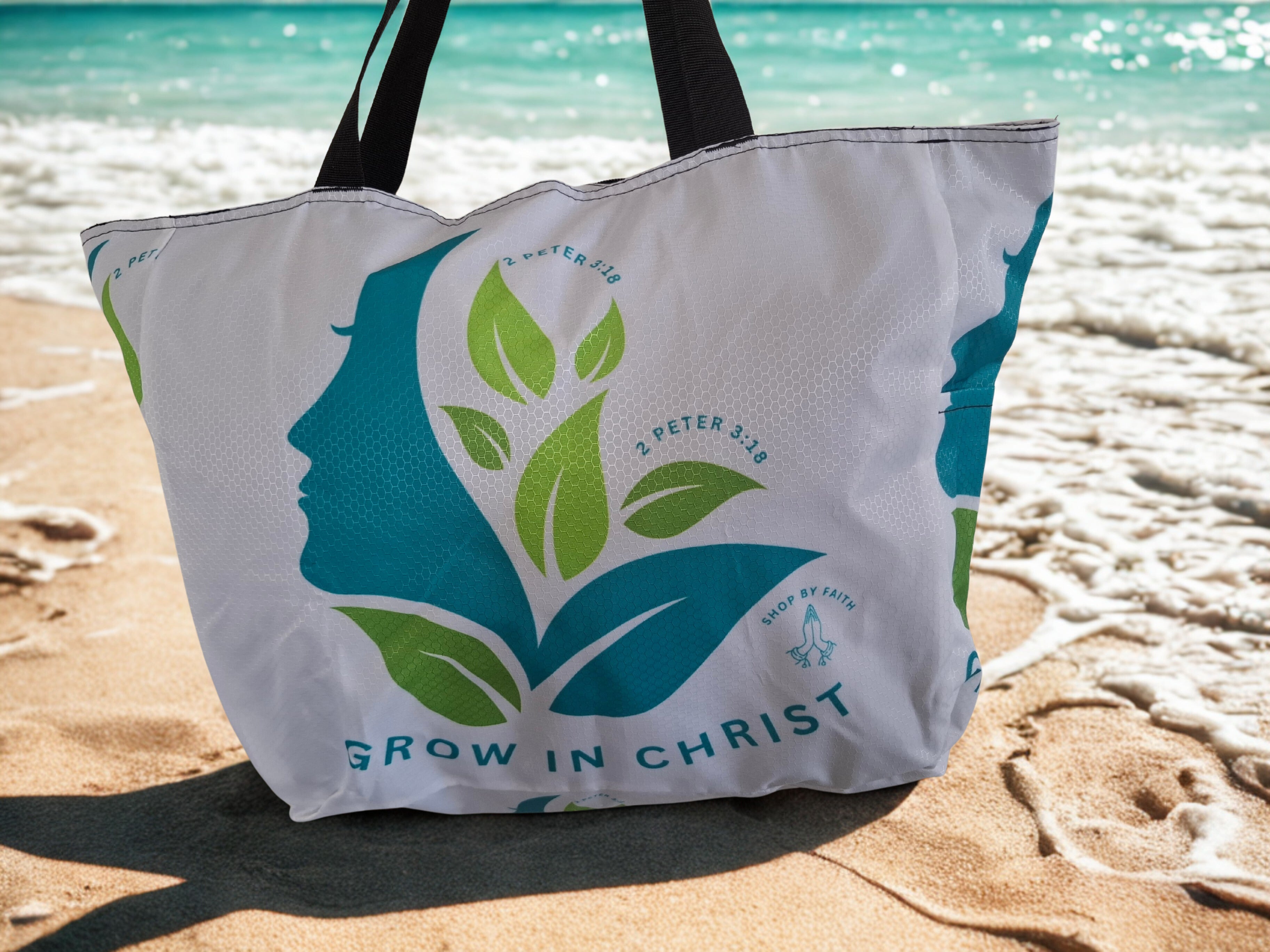 ” Grow in Christ” extra large  tote beach bag with pockets