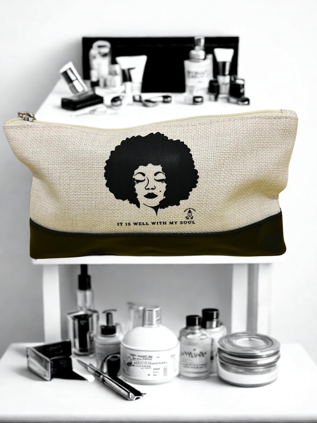 Black "It is Well With My Soul Cosmetic Case