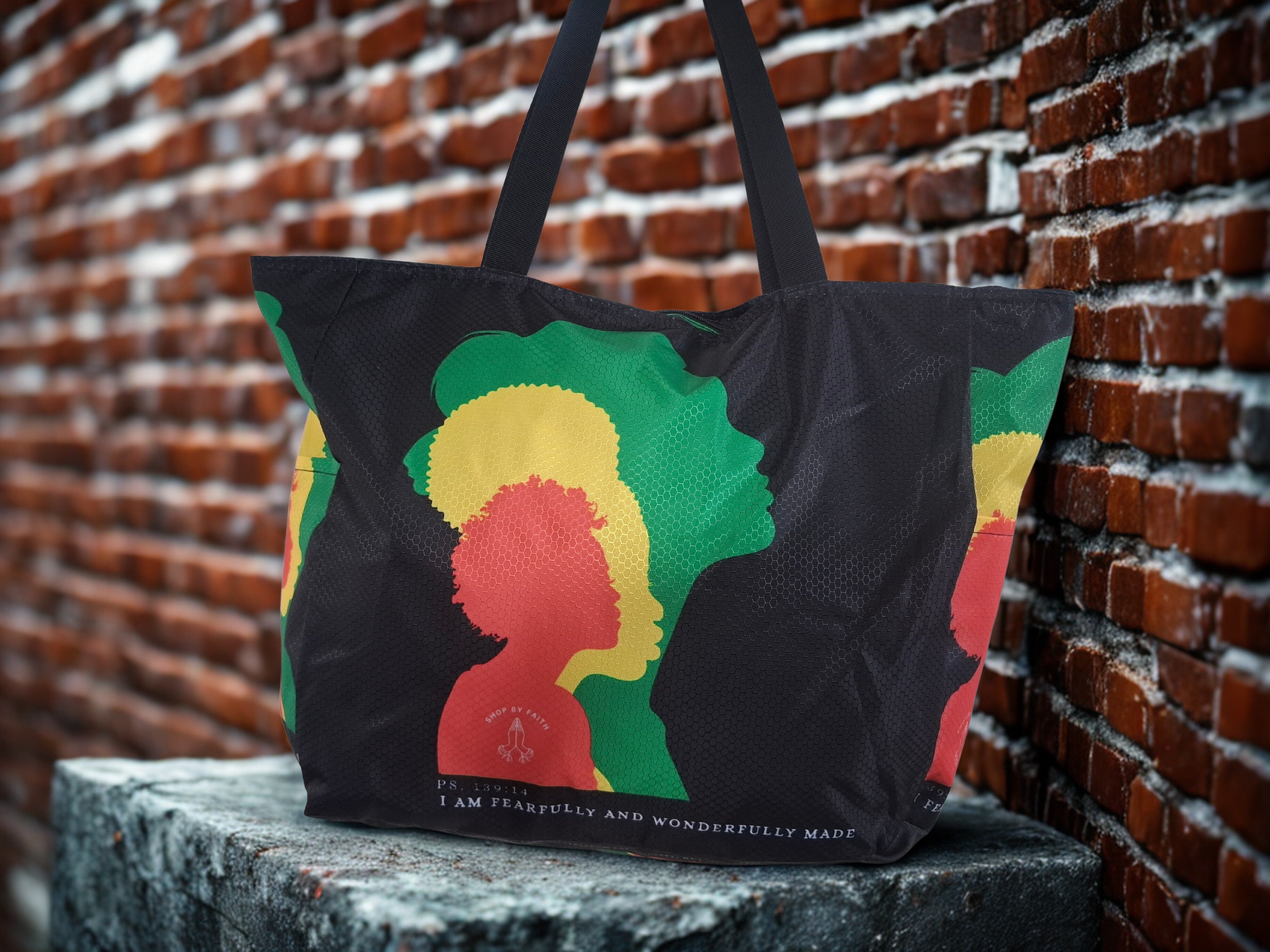 “I am fearfully and wonderfully made ” extra large  tote beach bag with pockets