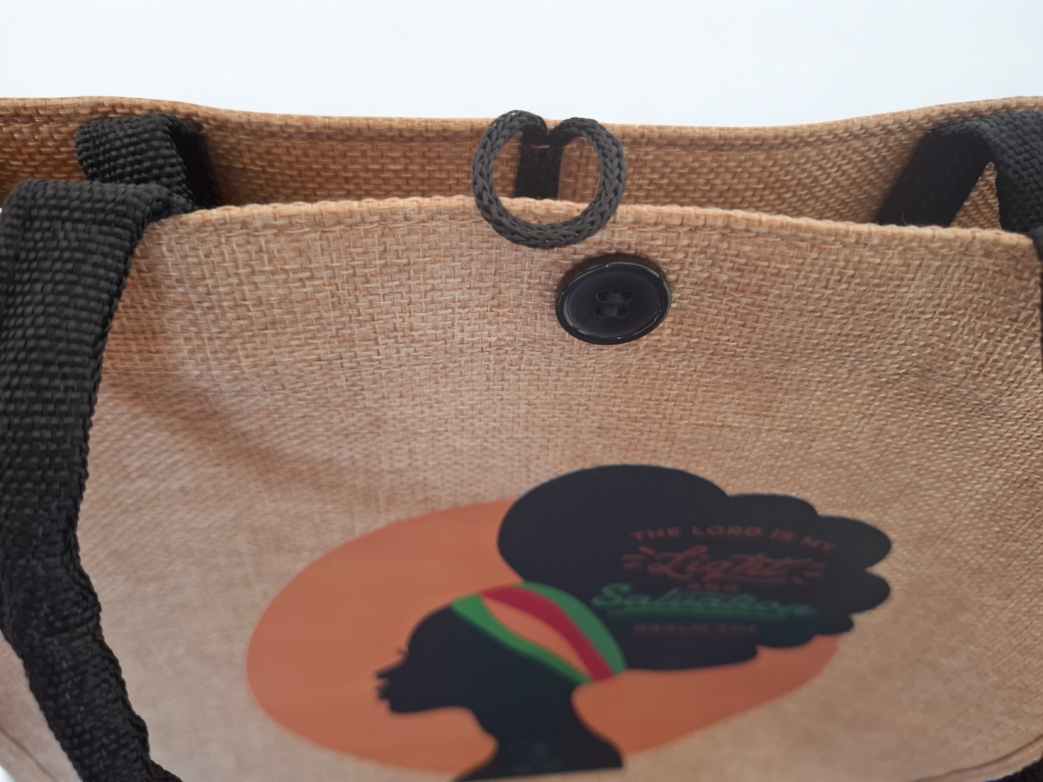 "The lord is my light and salvation" linen tote bag with closure