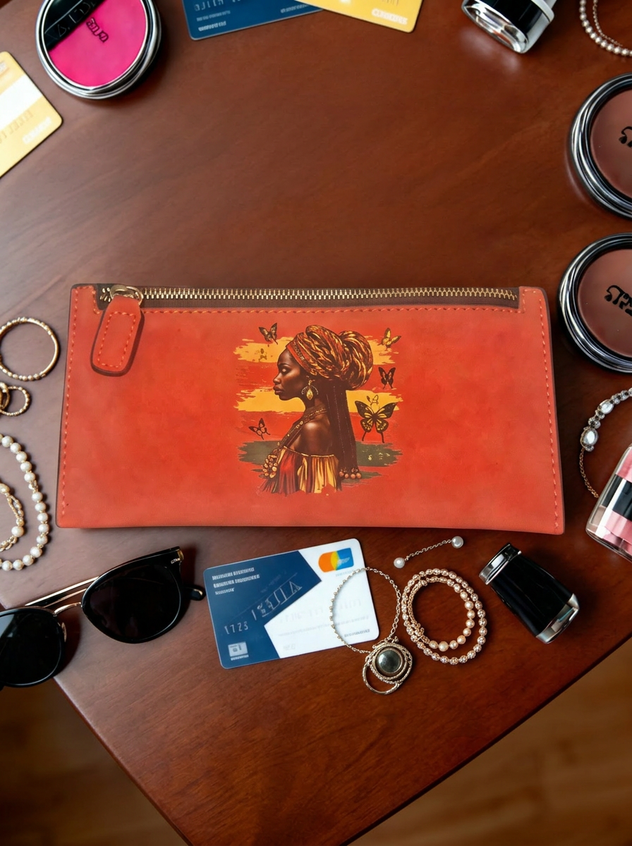 Red "Nubian Queen" zipper wallet