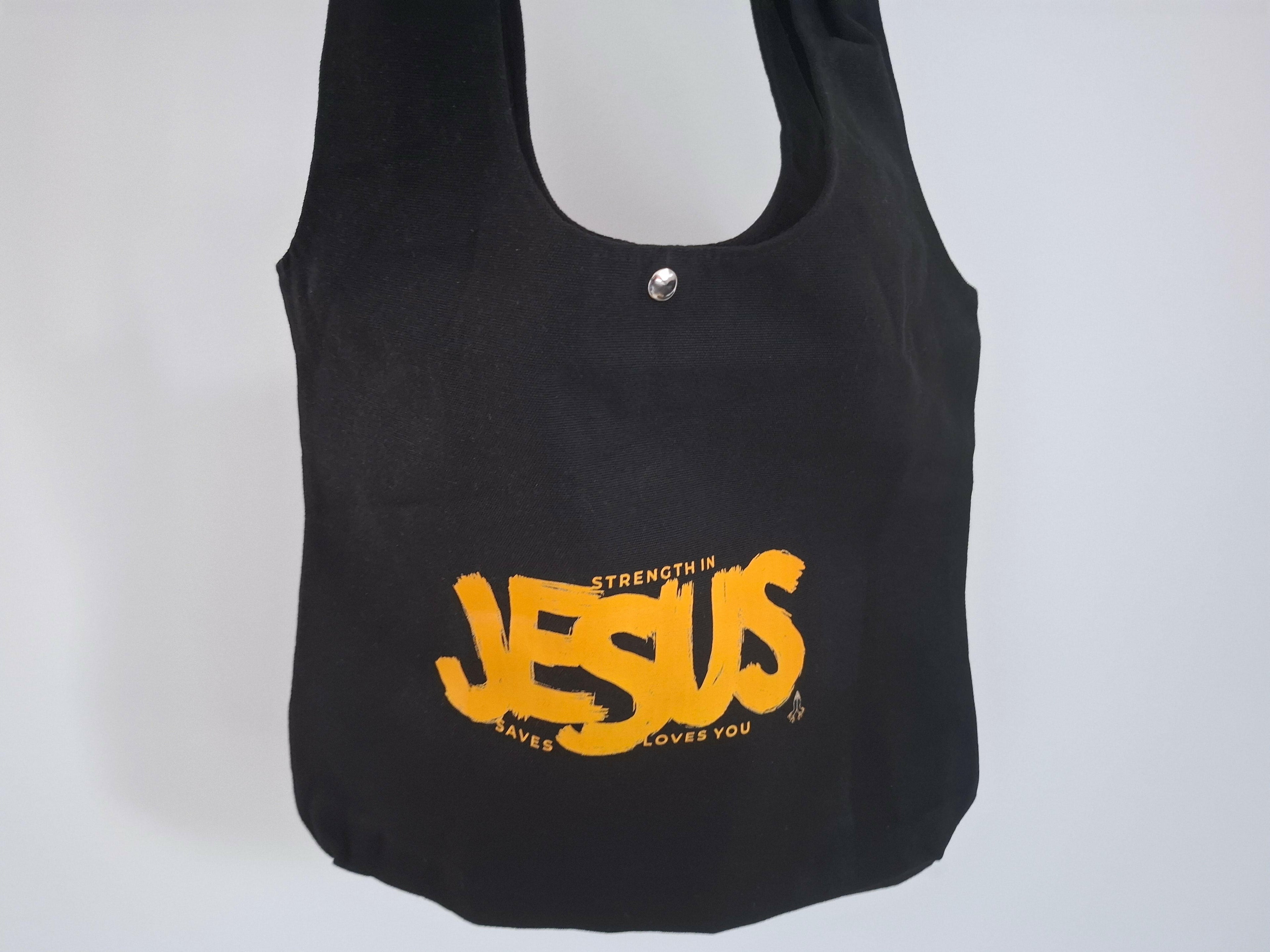 “Jesus” clasp button tote bag