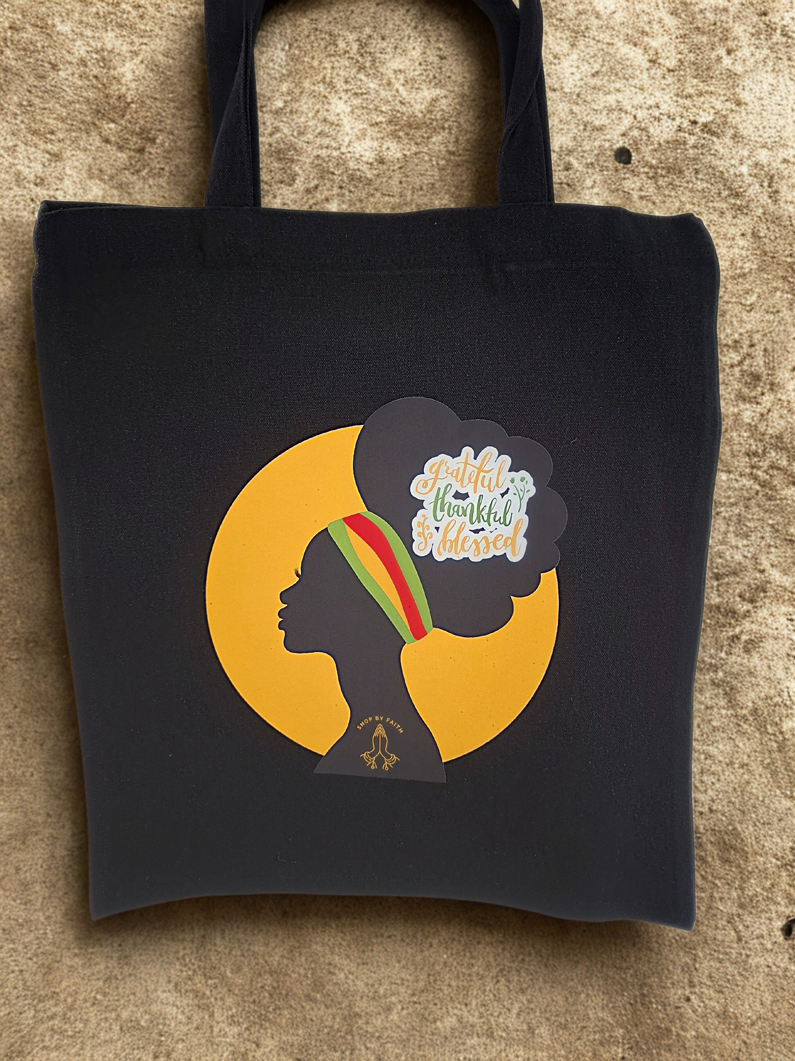 “Grateful, thankful, blessed “ ” value tote bag in black