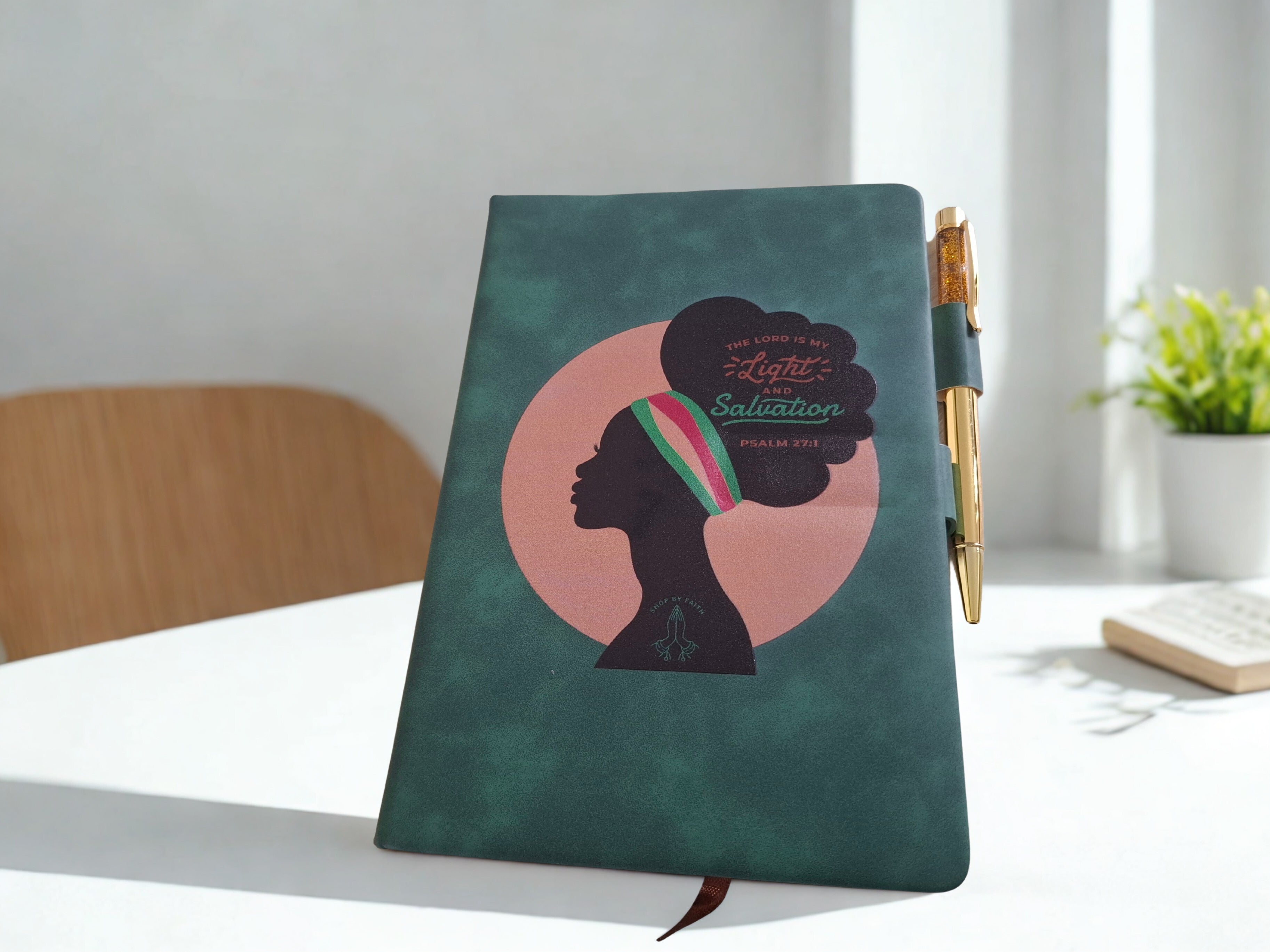 "The Lord is my light and salvation A5 journal with gold inscribed pen