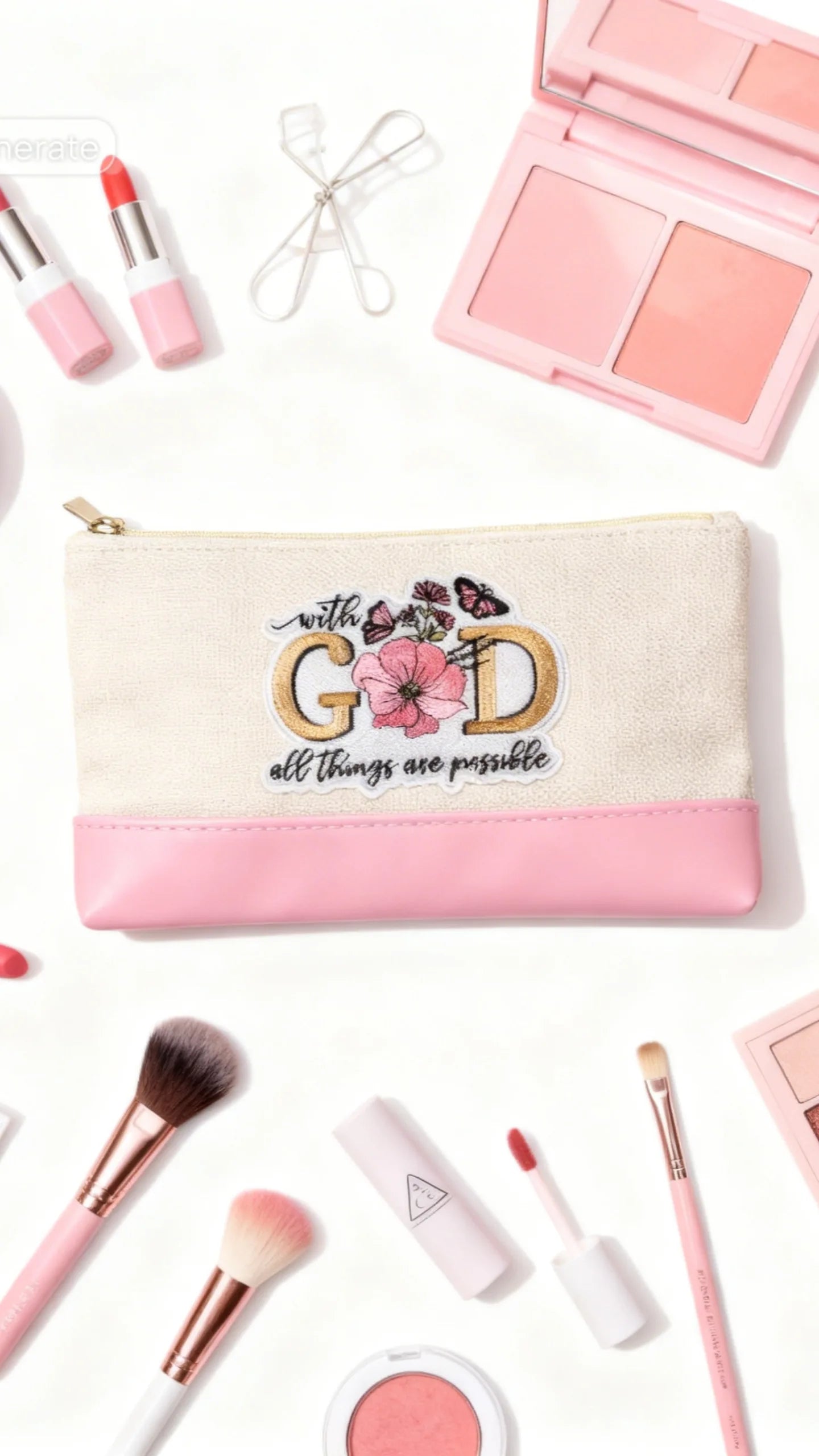 Pink "With God all things are possible"  Cosmetic Case