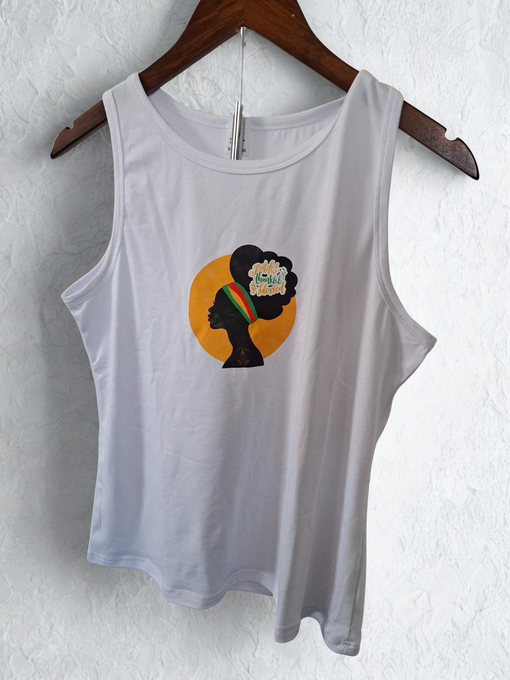 Grateful, thankful, blessed” white vest top