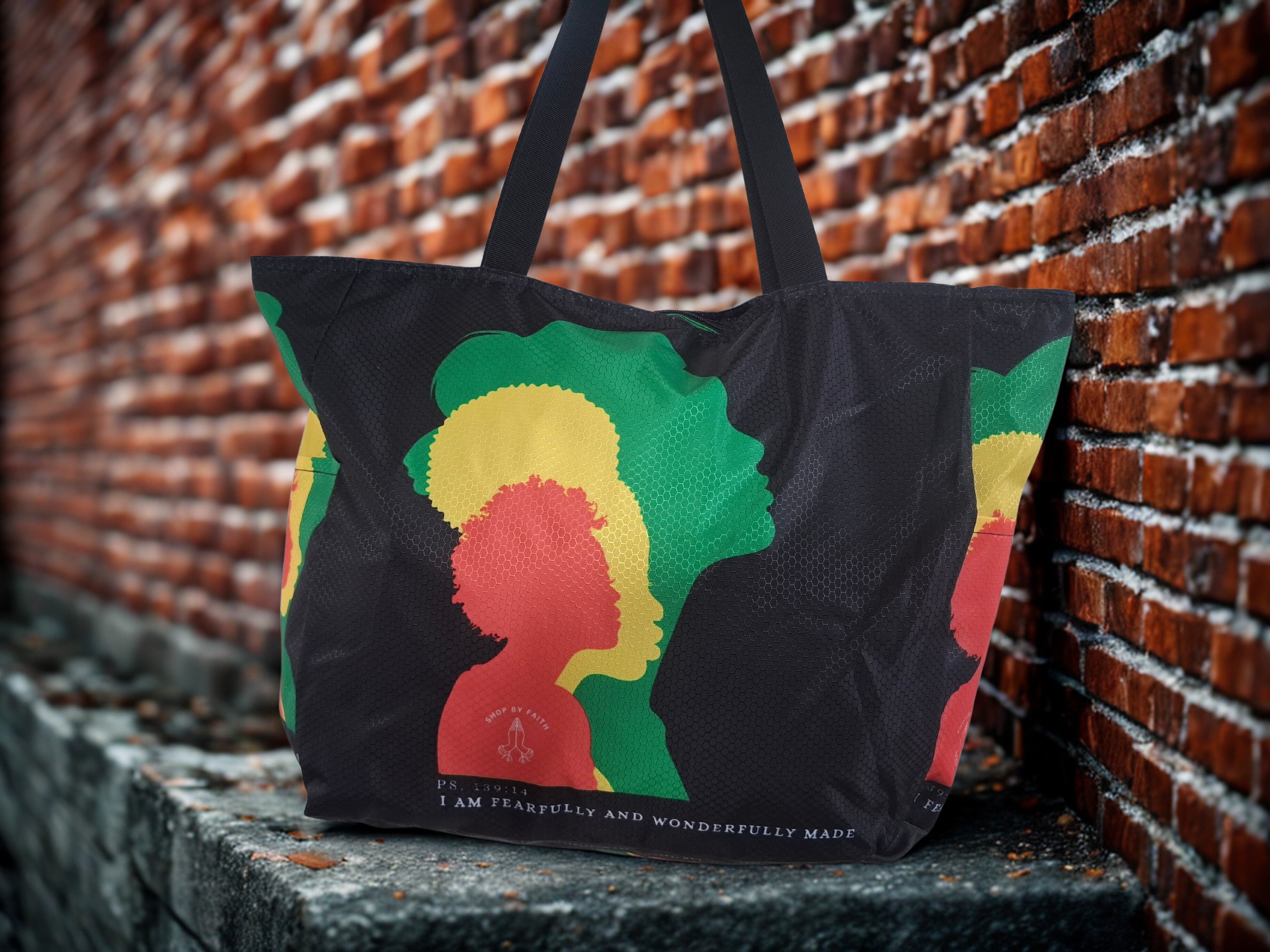 “I am fearfully and wonderfully made ” extra large  tote beach bag with pockets