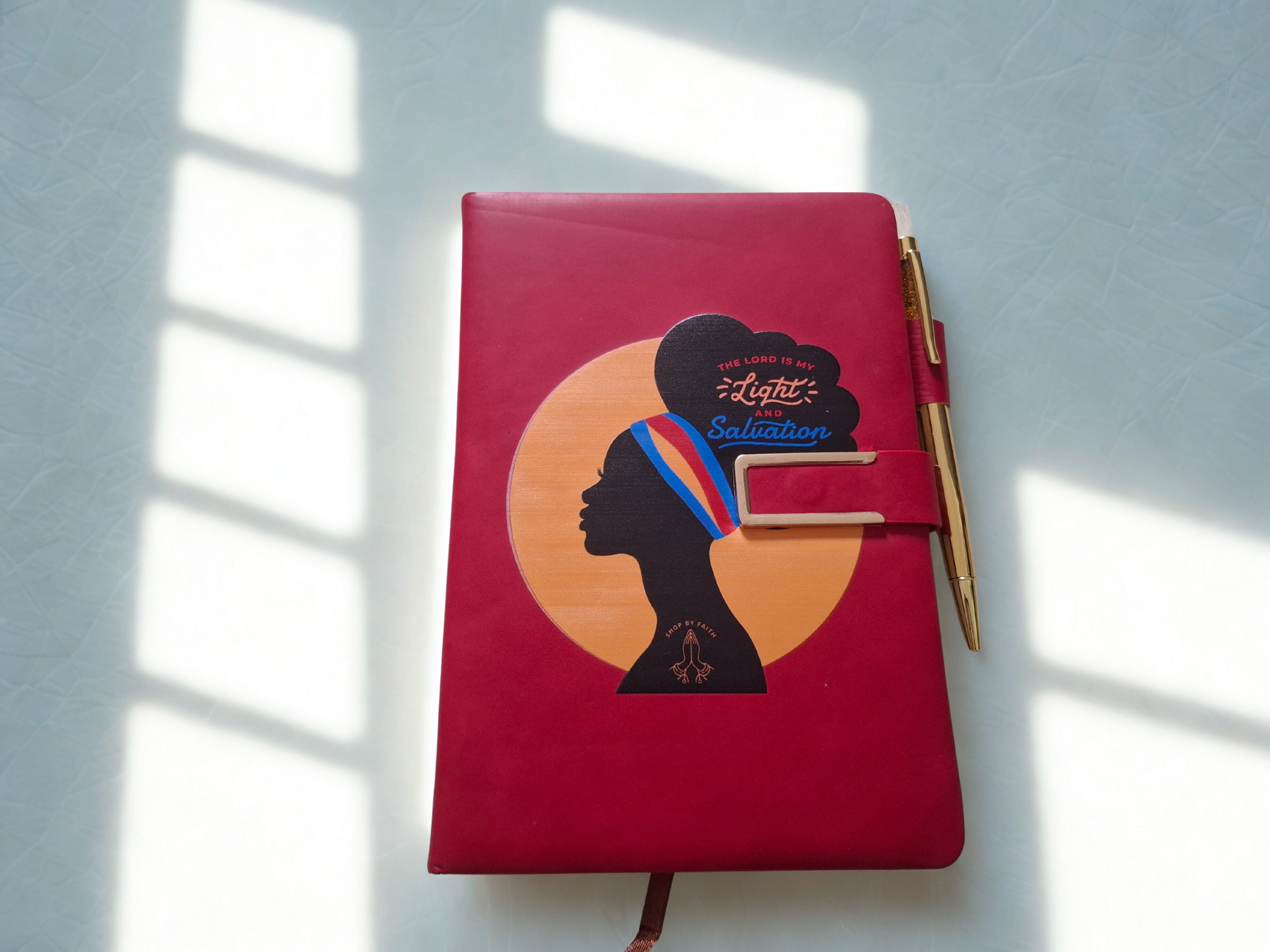 "The Lord is my light and salvation A5 journal with gold inscribed pen