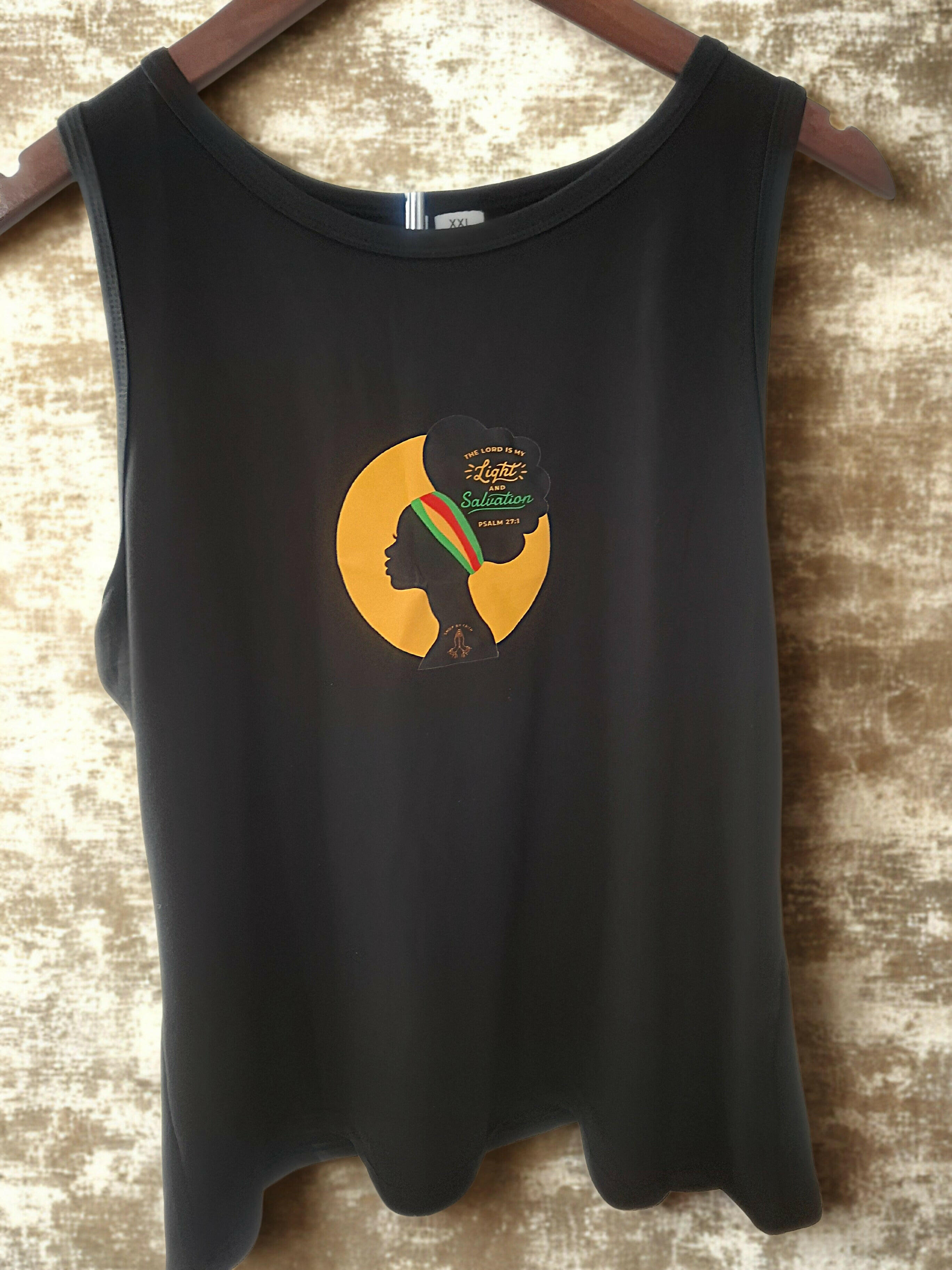 “The Lord is my light and Salvation” black vest top