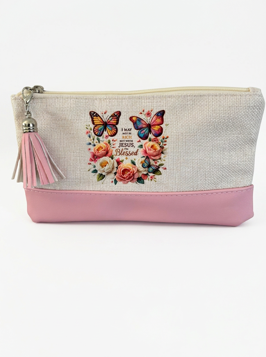 Pink "with Jesus i'm blessed"  Cosmetic Case
