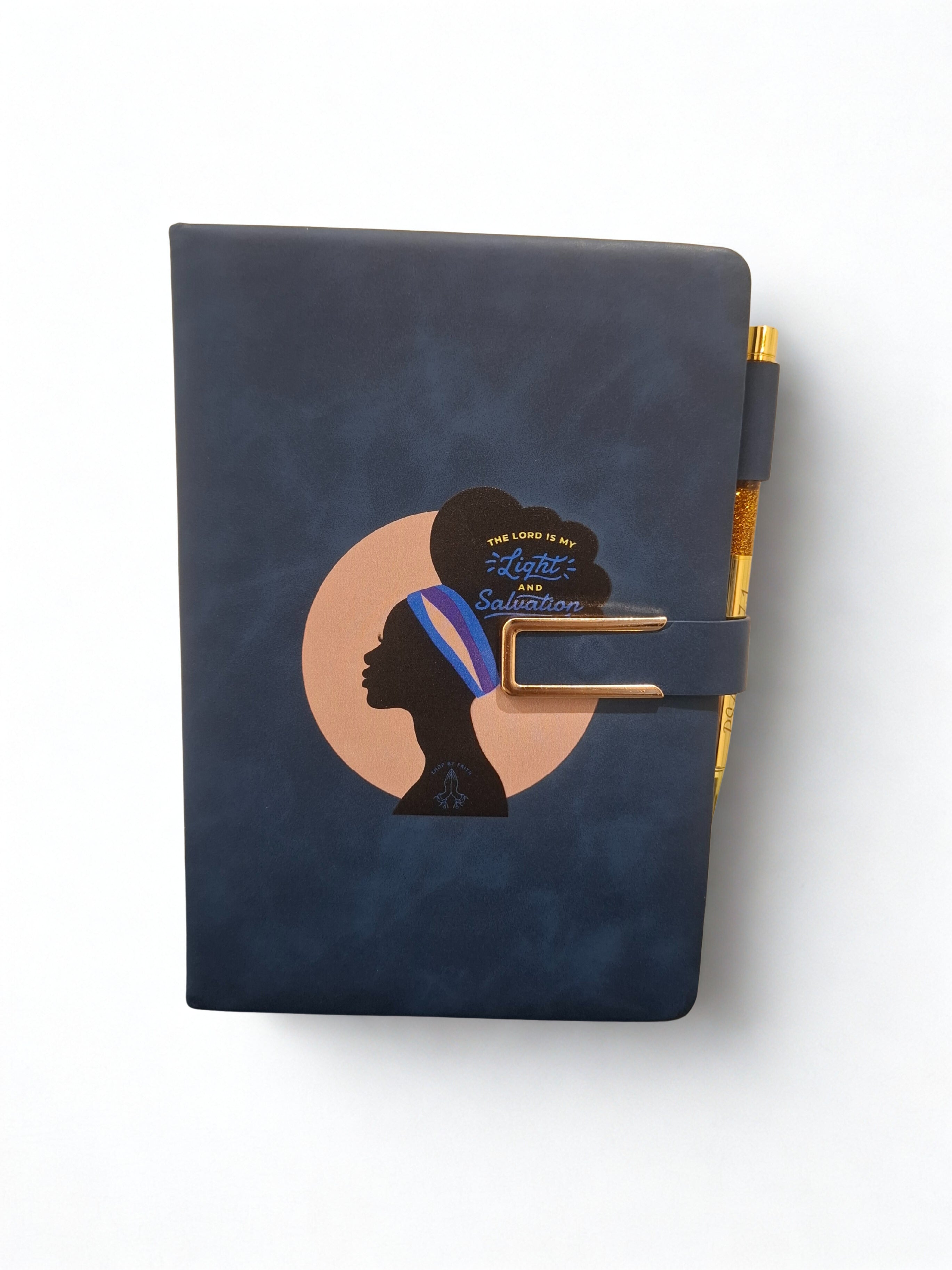 "The Lord is my light and salvation A5 journal with gold inscribed pen